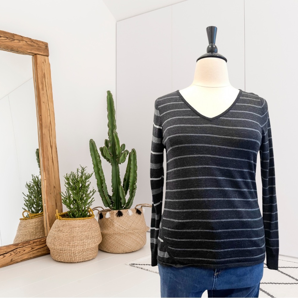 Smartwool Striped V-Neck Merino Wool Blend Sweater